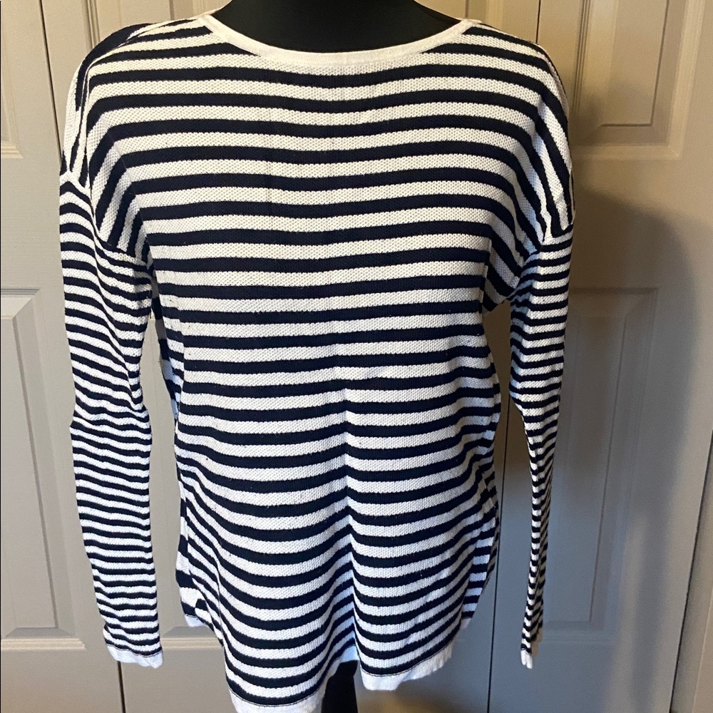 J. Jill Long Sleeve Sweater Navy Striped Boat Neck Sweater Women’s Size Small